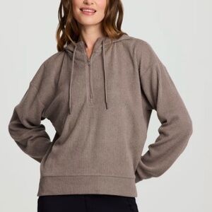 RBX Active Ribbed Hoodie Pullover Driftwood Taupe Cozy Athleisure Small